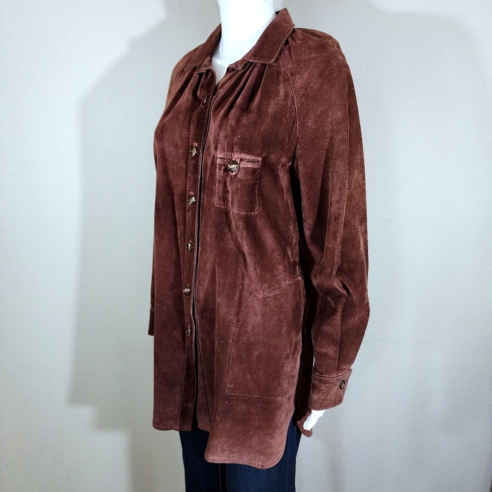 VTG FOX RUN Burgundy Brown Suede Leather Button Down Shirt Jacket - Picture 4 of 15